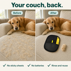 Pet Hair Remover Glove — before and after on the couch